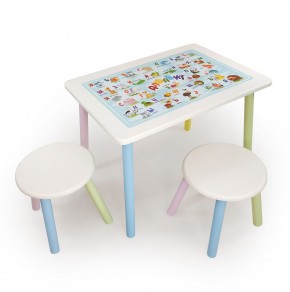 Детский комплект стол и два табурета круглых с накладкой Алфавит (Белый, Белый, Цветной) в Нытве - nytva.mebel-74.com | фото