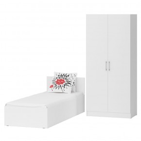 Кровать 0800 + Шкаф 2-х створчатый Стандарт, цвет белый, ШхГхВ 83,5х203,5х70 + 90х52х200 см., сп.м. 800х2000 мм., без матраса, основание есть в Нытве - nytva.mebel-74.com | фото