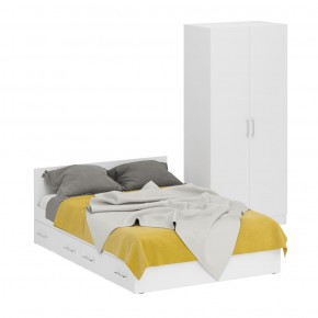 Кровать с ящиками 1400 + Шкаф 2-х створчатый Стандарт, цвет белый, ШхГхВ 143,5х203,5х70 + 90х52х200 см., сп.м. 1400х2000 мм., б/м, основание есть в Нытве - nytva.mebel-74.com | фото