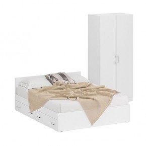 Кровать с ящиками 1600 + Шкаф 2-х створчатый Стандарт, цвет белый, ШхГхВ 163,5х203,5х70 + 90х52х200 см., сп.м. 1600х2000 мм., б/м, основание есть в Нытве - nytva.mebel-74.com | фото