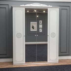 Шкаф 4-х дверный с зеркалами (12.244) Грация (белый/серебро) в Нытве - nytva.mebel-74.com | фото