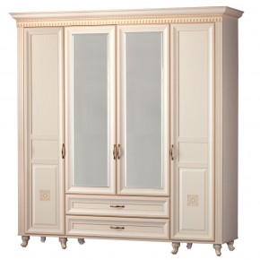 Шкаф для одежды 4-дверный с зеркалом №493 Марлен кремовый белый в Нытве - nytva.mebel-74.com | фото