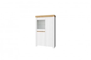 Шкаф с витриной 1V2D, TAURUS, цвет белый/дуб вотан в Нытве - nytva.mebel-74.com | фото