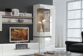 Шкаф с витриной 3D/TYP 01L, LINATE ,цвет белый/сонома трюфель в Нытве - nytva.mebel-74.com | фото
